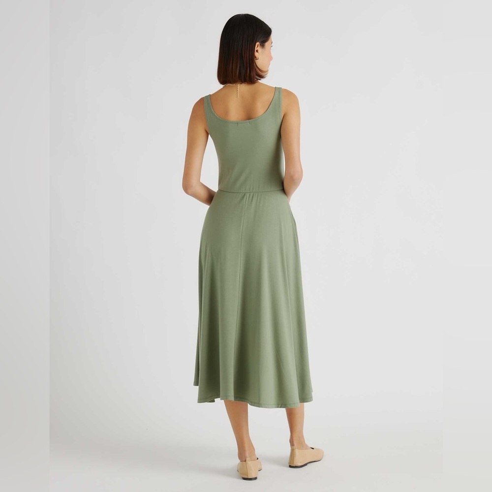 Quince Tencel Jersey Fit & Flare Dress Women S Sage Green - Picture 2 of 6